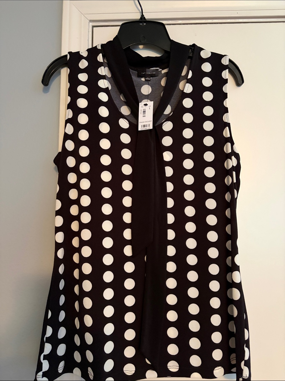 The Limited Black and White Polka Dot Sleeveless Tie-Neck Camisole